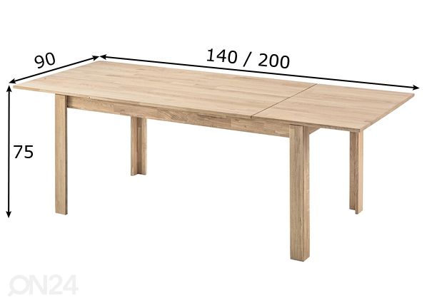 Tammi jatkettava ruokapöytä Liina 140-200x90 cm, valkoinen öljy mitat