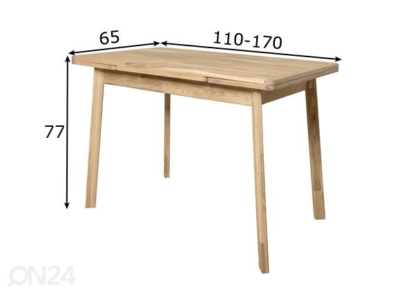Tammi jatkettava ruokapöytä Mini1 110-170x65 cm, valkoinen öljy mitat