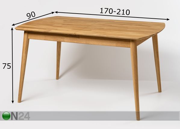 Tammi jatkettava ruokapöytä Scan 170-210x90 cm mitat