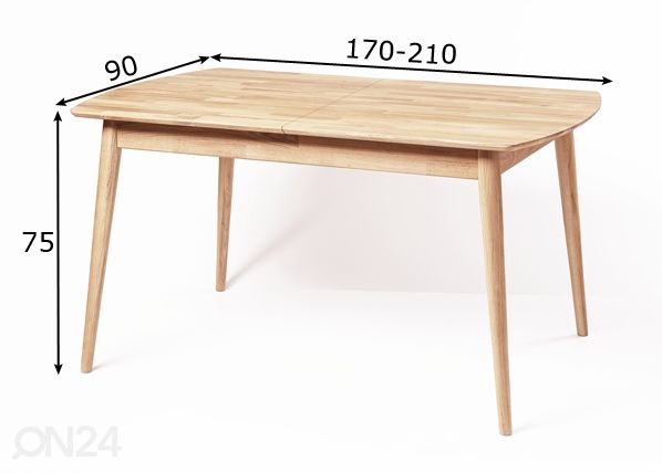 Tammi jatkettava ruokapöytä Scan 170-210x90 cm, valkoinen öljy mitat