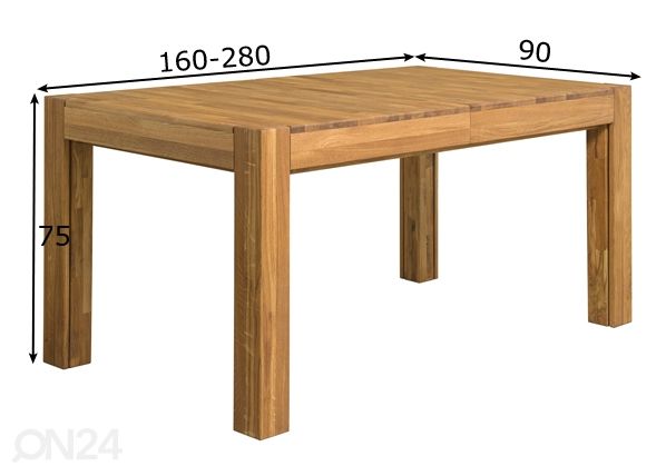 Tammi jatkettava ruokapöytä XL 160-280x90 cm mitat