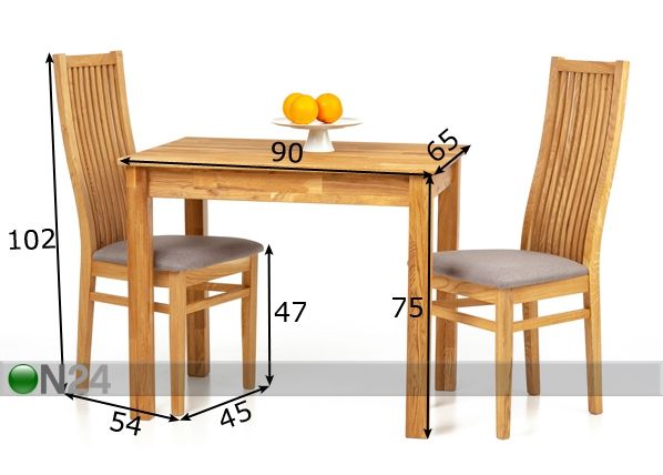 Tammi ruokapöytä Len21 90x65 cm + 2 tuolia Sandra harmaa mitat