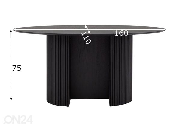 Tenzo ruokapöytä Rod 160x110 cm, musta mitat