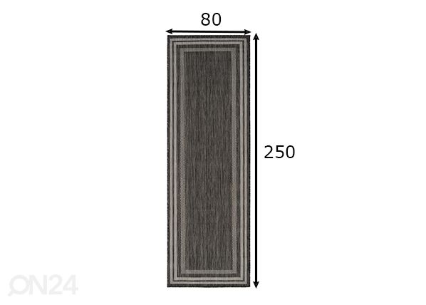 Terassimatto Balcone 80x250 cm, hopeanvärinen/musta mitat