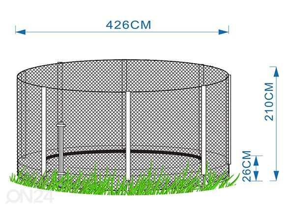 Trampoliini 4,26 m turvaverkolla mitat