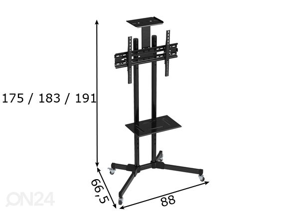 TV-jalusta pyörillä mitat