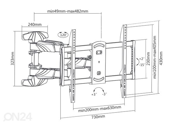 TV-seinäkiinnitys 70" asti mitat
