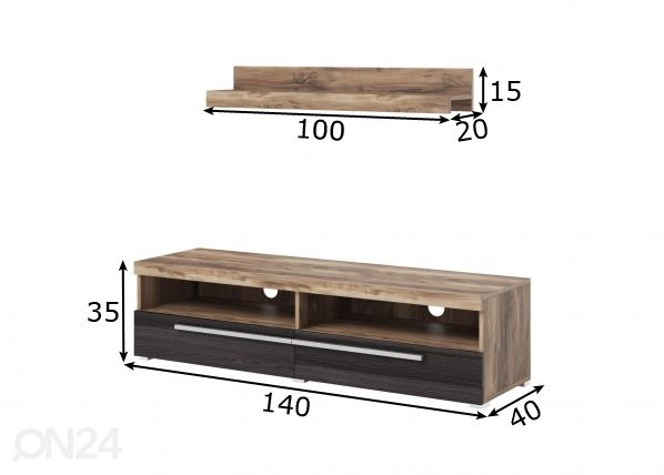 TV-taso 140 cm + seinähylly mitat