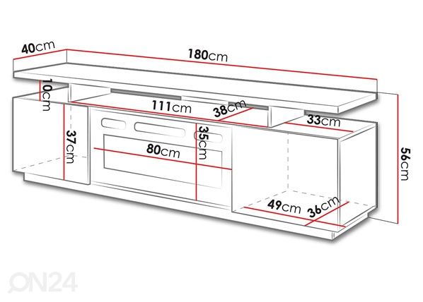 TV-taso Elena 180 cm sähkötakalla mitat