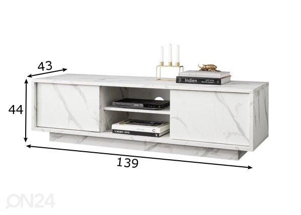 TV-taso marmorijäljitelmällä Carrara 139 cm mitat