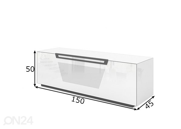 TV-taso pyörillä Venti 150 cm mitat