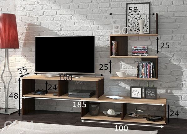 TV-taso + seinähylly 185 cm mitat
