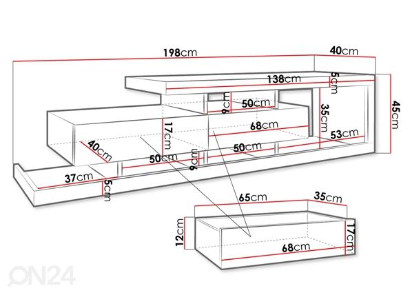 TV-taso Tuskana 198 cm mitat