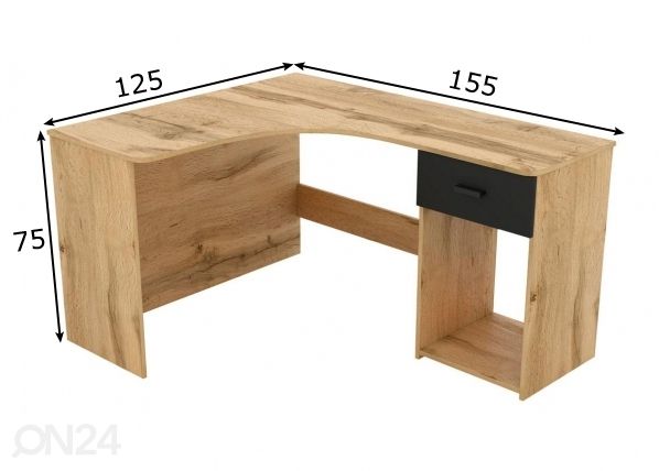 Työpöytä 155x125 cm mitat