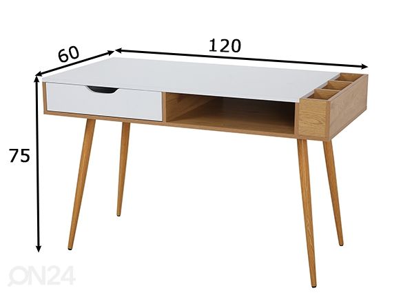Työpöytä 60x120 cm, valkoinen/ luonnonväri mitat