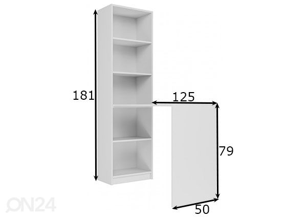 Työpöytä ja hyllykkö Remo mitat