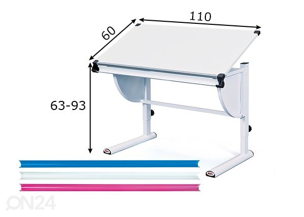 Työpöytä Milo, valkoinen mitat