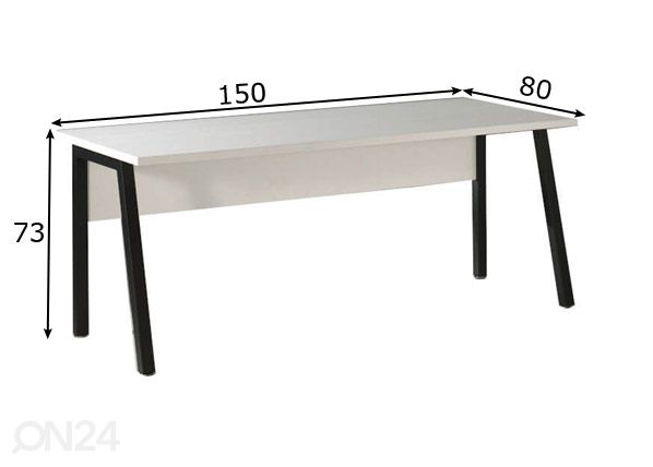 Työpöytä Pronto, valkoinen 150 cm mitat