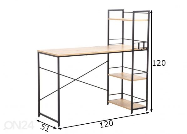 Työpöytä Study 120x51xH120 cm, tammi/ ruskea mitat