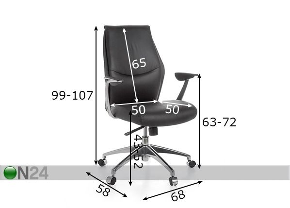 Työtuoli Oxford, musta mitat