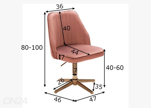 Työtuoli / ruokapöydän tuoli, vaaleanpunainen mitat