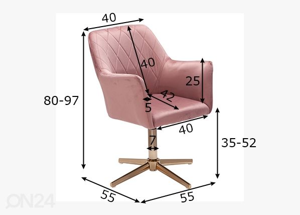 Työtuoli / ruokapöydän tuoli, vaaleanpunainen mitat
