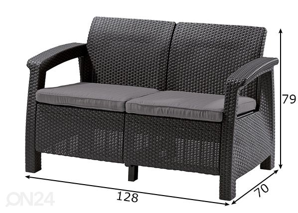 Ulkosohva Keter Corfu, Loveseat 2-istuttava, grafiitti mitat