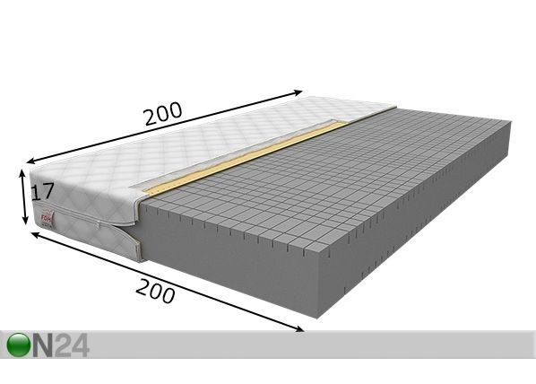 Vaahtomuovipatja Goya 200x200 cm mitat