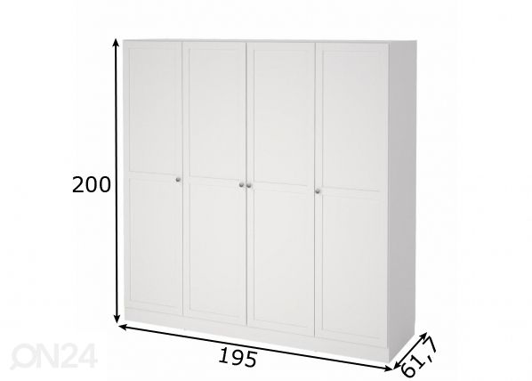 Vaatekaappi Billund 4, 195 cm valkoinen mitat