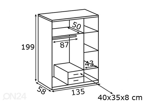 Vaatekaappi Borkum 135 cm mitat