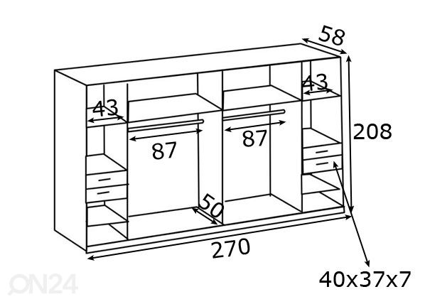 Vaatekaappi Danzig 270 cm mitat