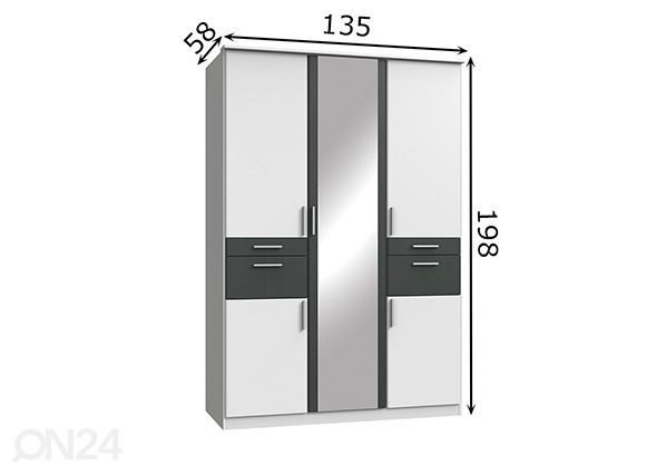 Vaatekaappi Koblenz 135 cm mitat