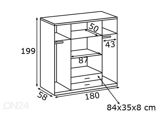 Vaatekaappi Lübeck 180 cm mitat