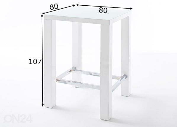 Valkoinen baaripöytä Jam 80, lasipinta mitat