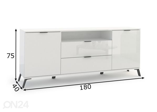 Valkoinen lipasto Casablance 180cm mitat