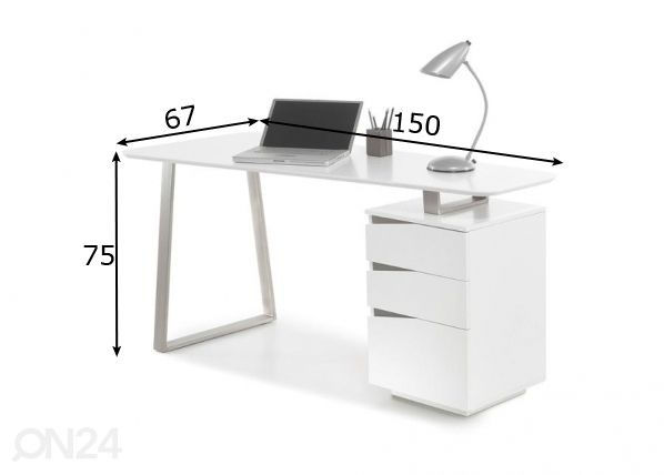 Valkoinen työpöytä Tori 40168WZ2 mitat