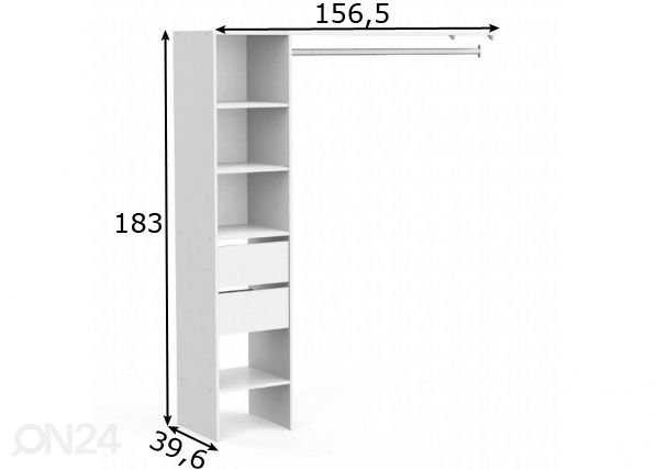 Valkoinen vaatekaappijärjestelmä Duo 5578 mitat