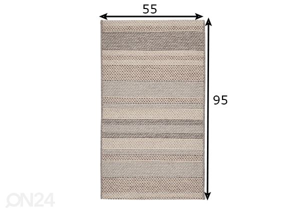 Villamatto 55x95 cm, beige/ raidallinen mitat