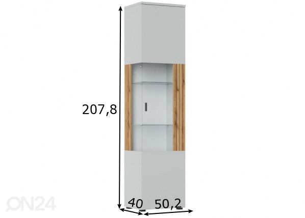 Vitriinikaappi Alverno 50 cm, vaaleanharmaa/ tammi mitat