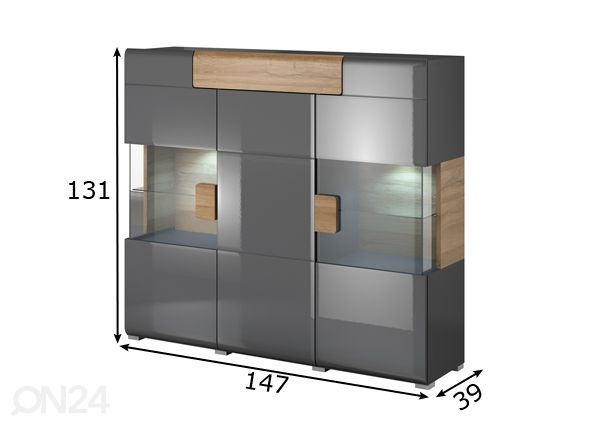 Vitriinikaappi, harmaa mitat