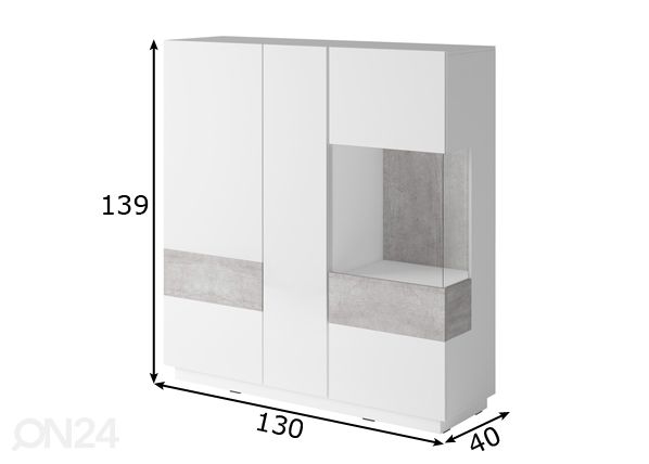 Vitriinikaappi, valkoinen/ betoni mitat