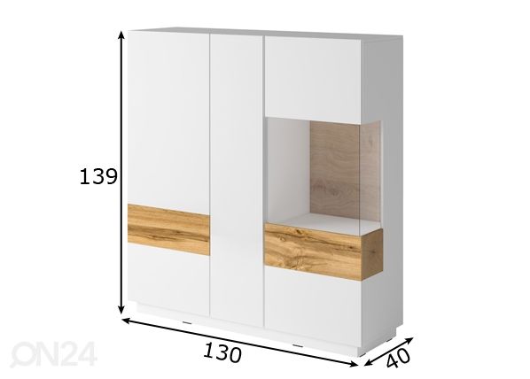 Vitriinikaappi, valkoinen/ tammi mitat