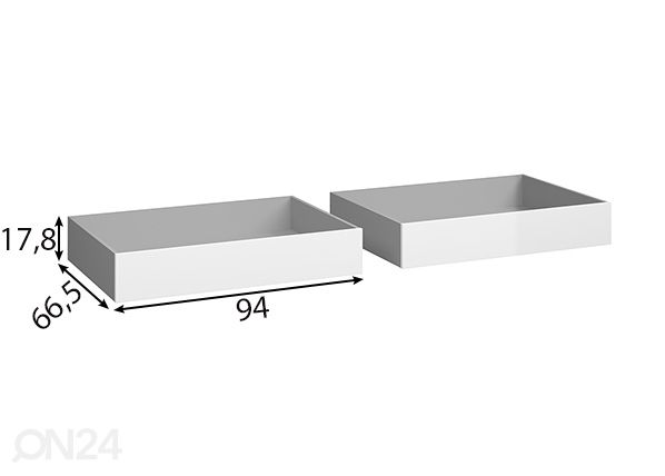 Vuodevaatelaatikot NAIA 94 cm, 2 kpl, valkoinen korkeakiilto mitat