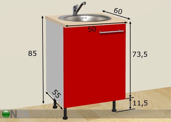 Yksiovinen allaskaappi 50 cm mitat