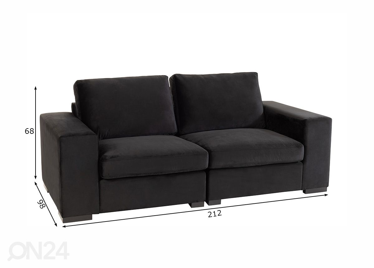 2-istuttava sohva Noir kuvasuurennos mitat