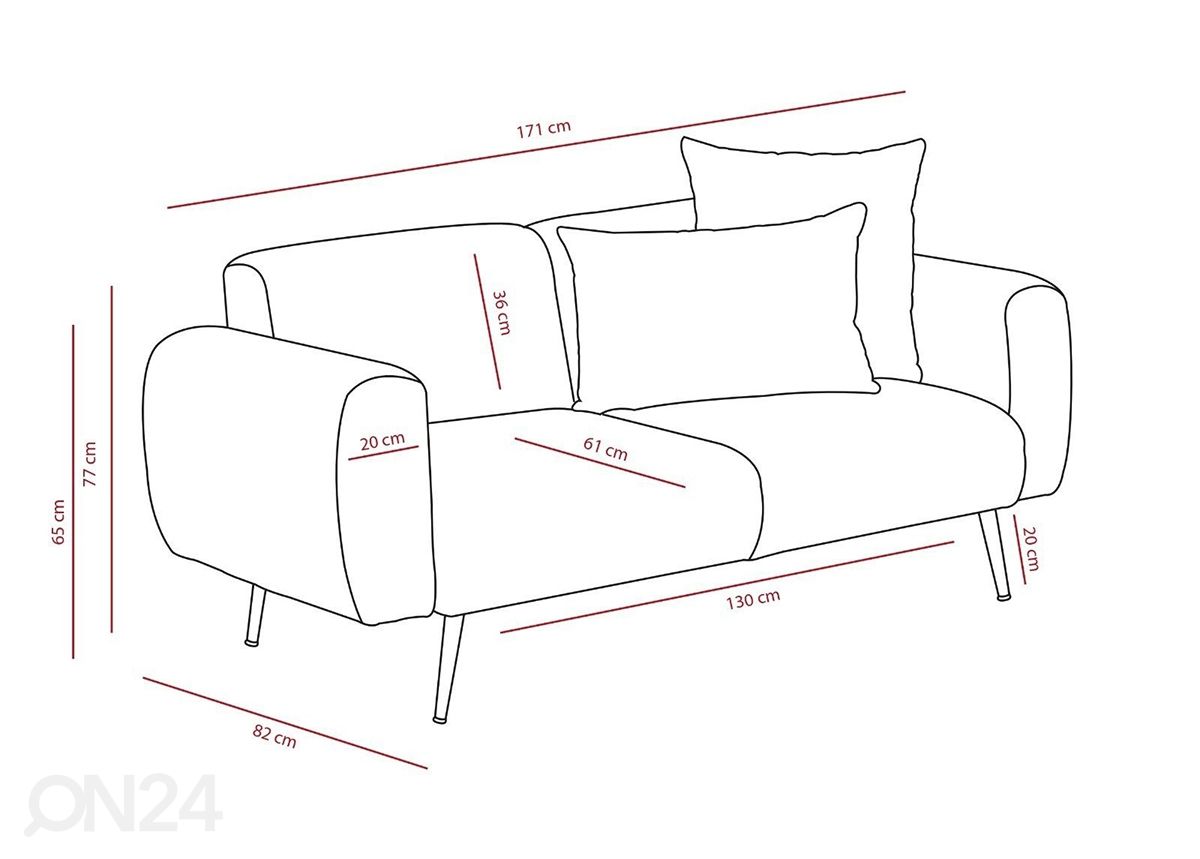 2-istuttava sohva Preto kuvasuurennos mitat