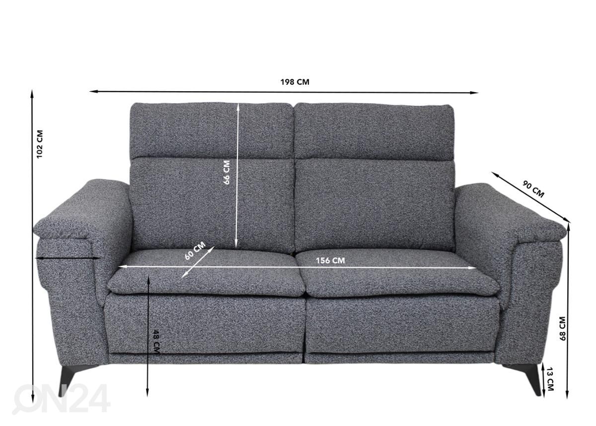3-istuttava mekanismisohva (sähköinen) kuvasuurennos mitat