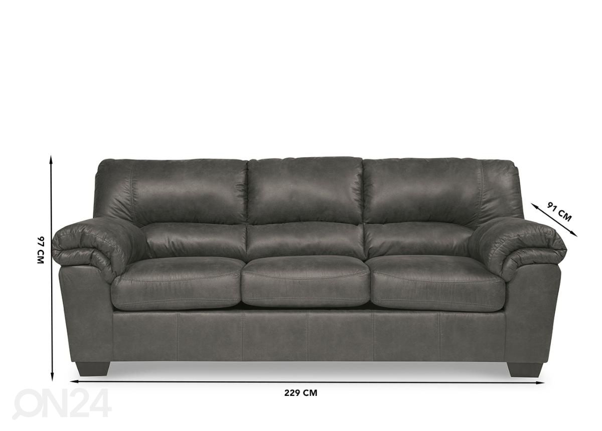 3-istuttava sohva 229 cm kuvasuurennos mitat