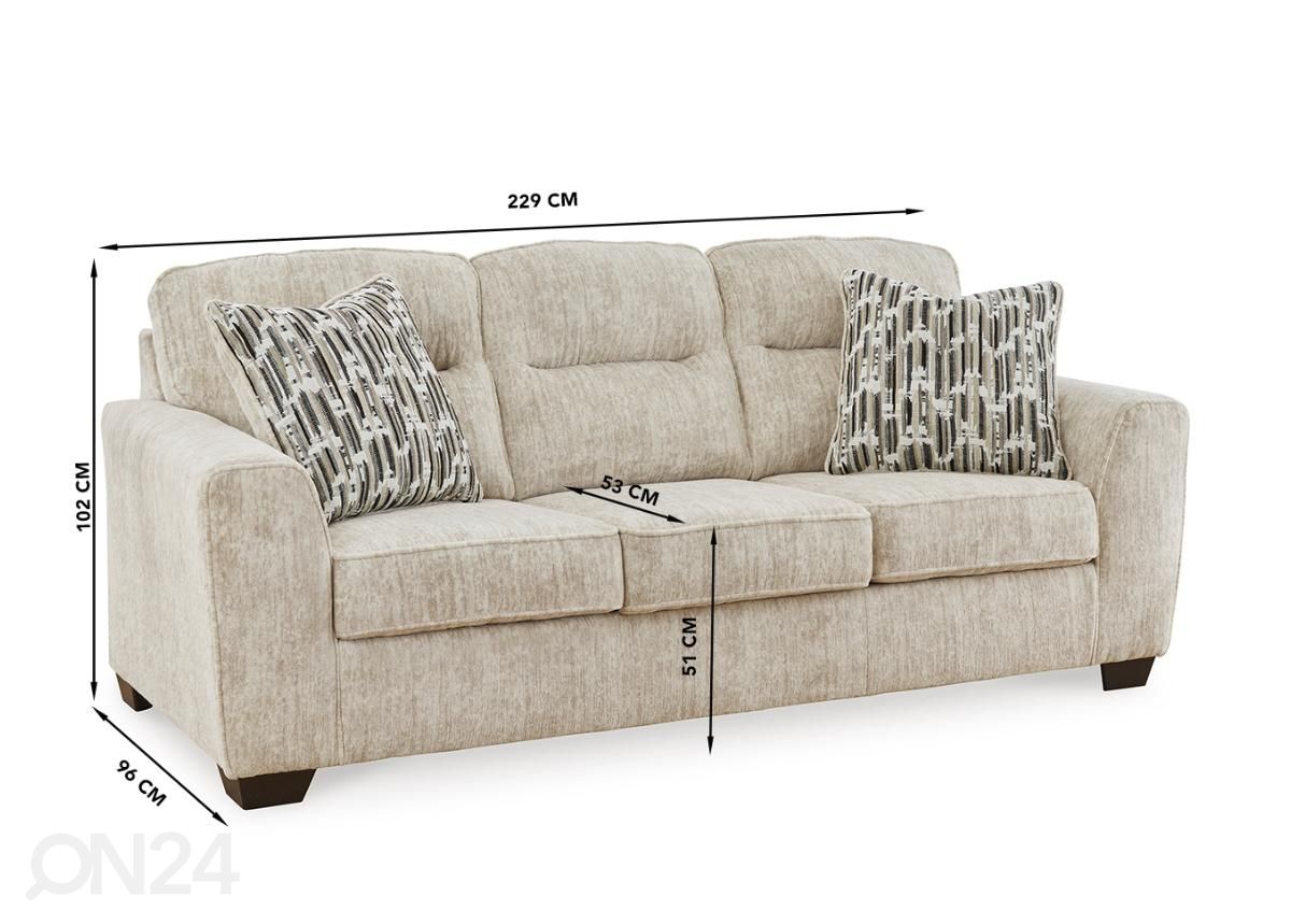 3-istuttava sohva 229 cm kuvasuurennos mitat