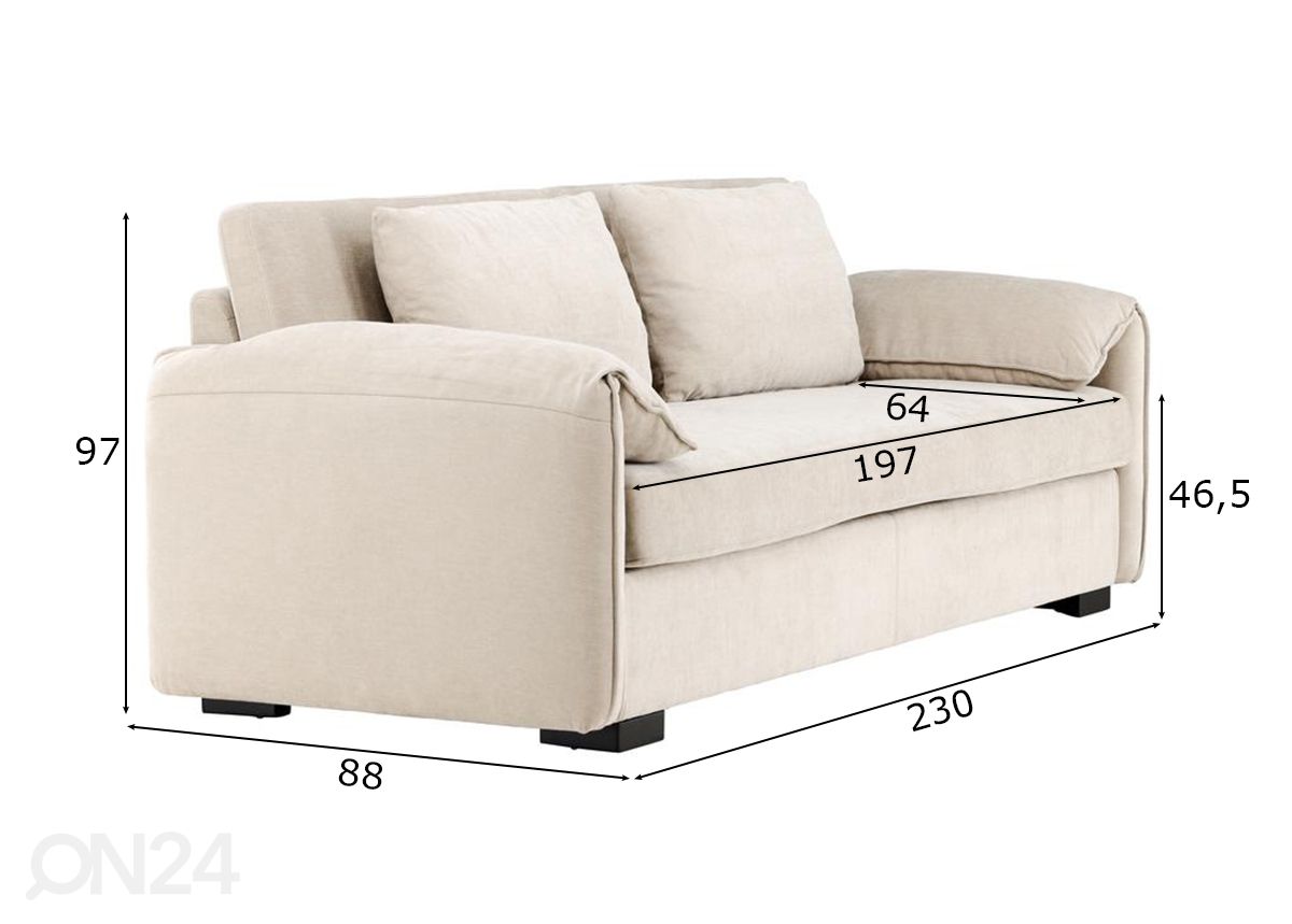 3-istuttava sohva Malva kuvasuurennos mitat